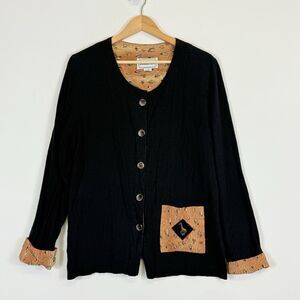 Starfire Black Giraffe‎ Art To Wear Flax Blend Sweater Cardigan Women's 10